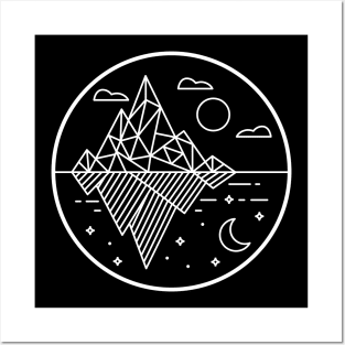 Two Geometric Mountains Day and Night Line Art Posters and Art